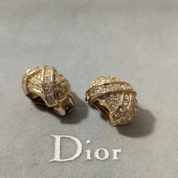 Christian Dior Gold and Crystal Earrings - Picture 1 of 10